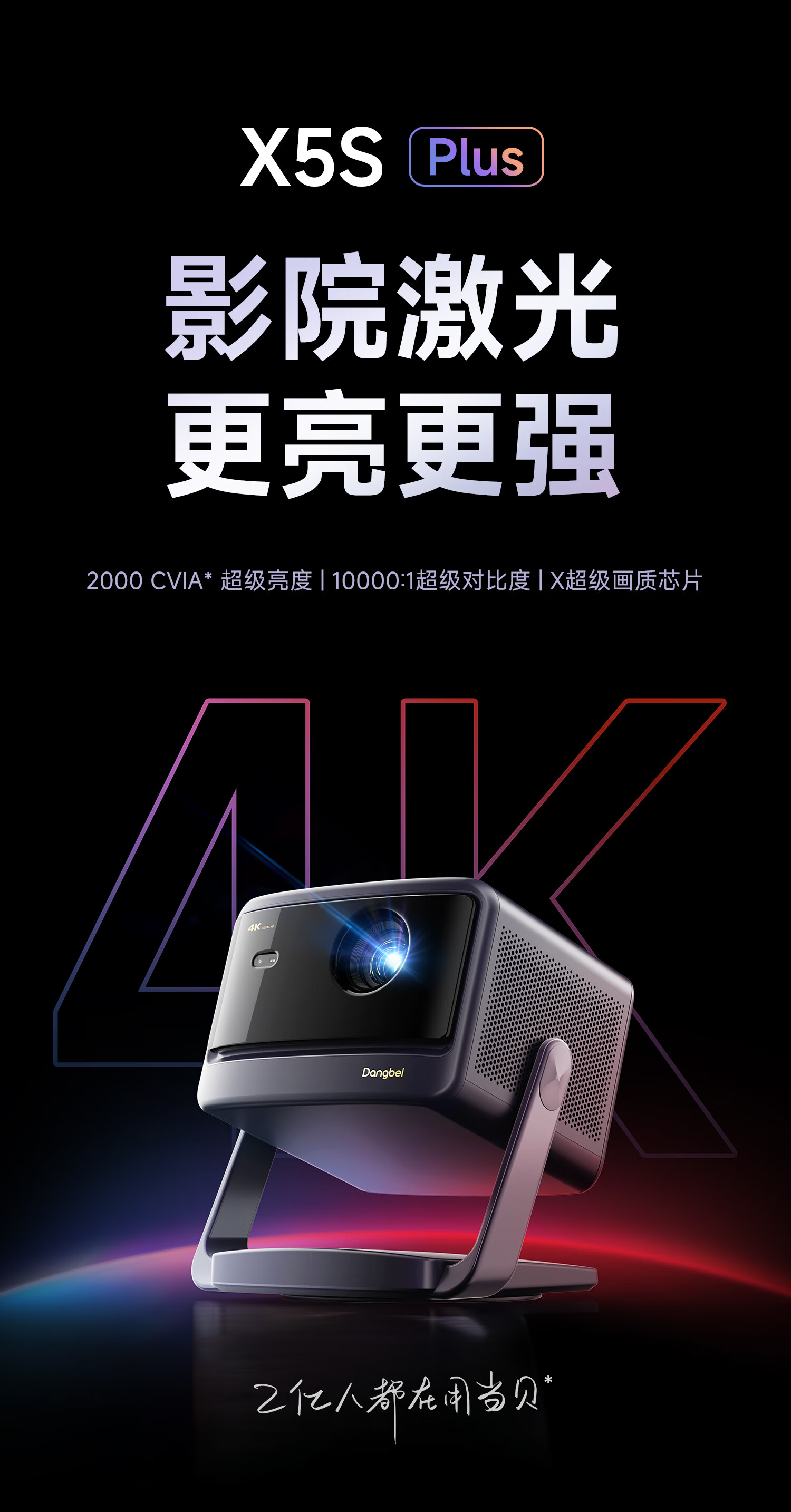 京东当贝 X5S Plus 4K 激光投影仪2000CVIA 亮度 | X 独立画质芯片国补价 3999 元直达链接